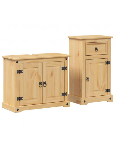 Set Mobili da Bagno 2 pz Corona in Legno Massello di Pino