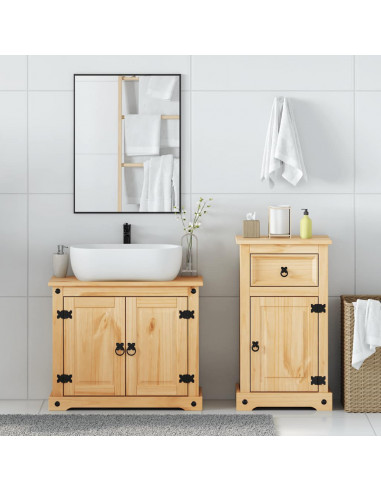 Set Mobili da Bagno 2 pz Corona in Legno Massello di Pino