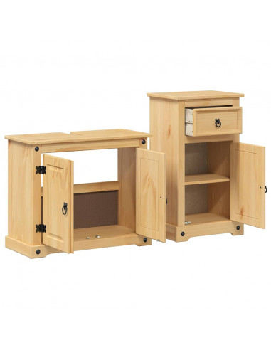 Set Mobili da Bagno 2 pz Corona in Legno Massello di Pino
