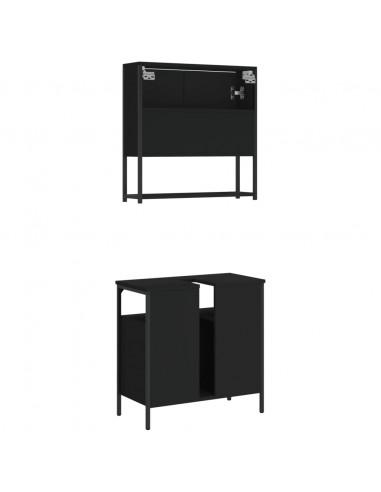 Set Mobili da Bagno 2 pz Nero in Legno Multistrato