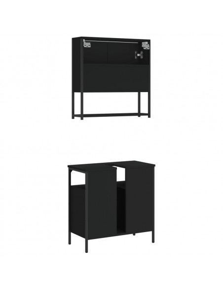 Set Mobili da Bagno 2 pz Nero in Legno Multistrato