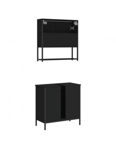 Set Mobili da Bagno 2 pz Nero in Legno Multistrato