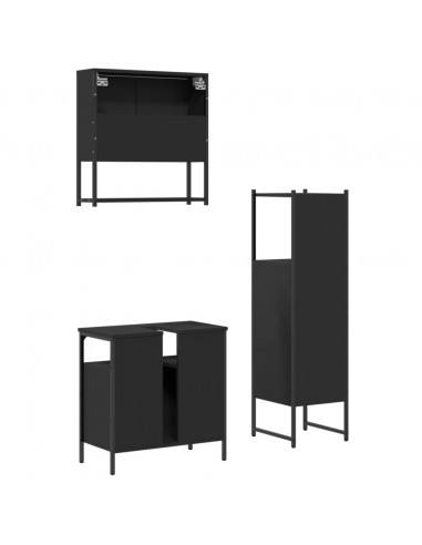Set Mobili da Bagno 3 pz Nero in Legno Multistrato