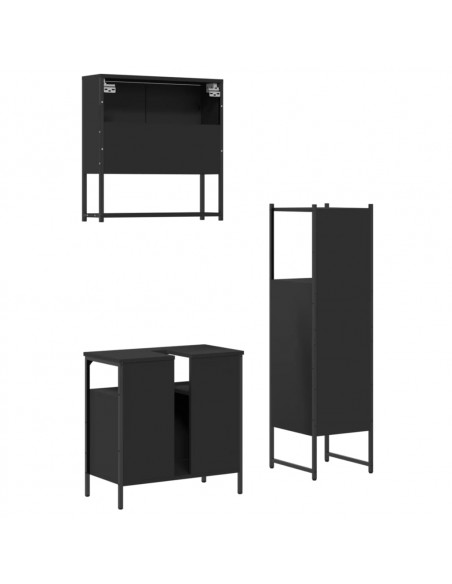 Set Mobili da Bagno 3 pz Nero in Legno Multistrato