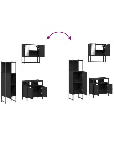 Set Mobili da Bagno 3 pz Nero in Legno Multistrato