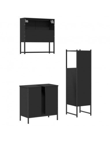 Set Mobili da Bagno 3 pz Nero in Legno Multistrato