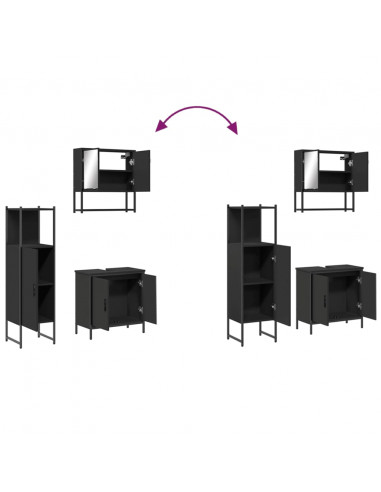 Set Mobili da Bagno 3 pz Nero in Legno Multistrato