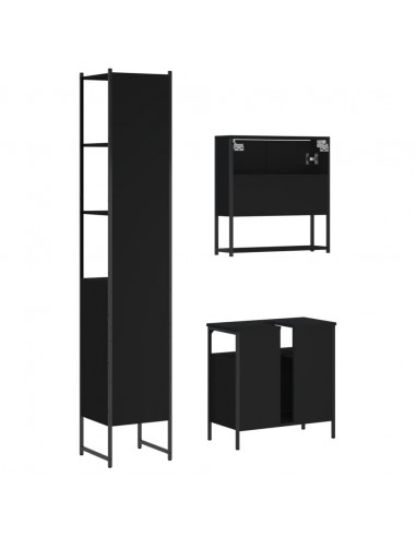 Set Mobili da Bagno 3 pz Nero in Legno Multistrato