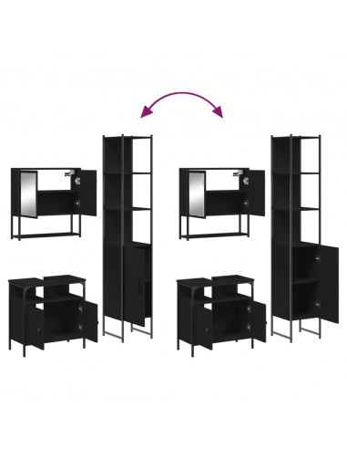 Set Mobili da Bagno 3 pz Nero in Legno Multistrato