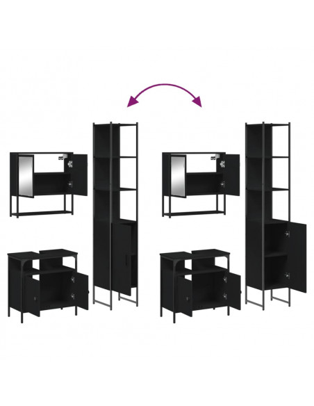 Set Mobili da Bagno 3 pz Nero in Legno Multistrato