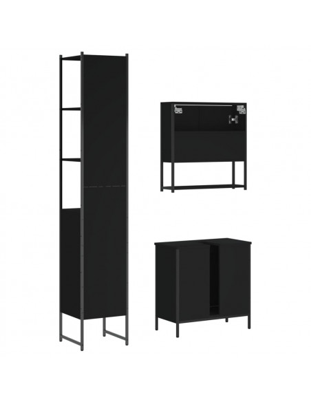 Set Mobili da Bagno 3 pz Nero in Legno Multistrato