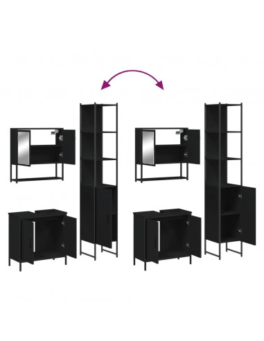 Set Mobili da Bagno 3 pz Nero in Legno Multistrato