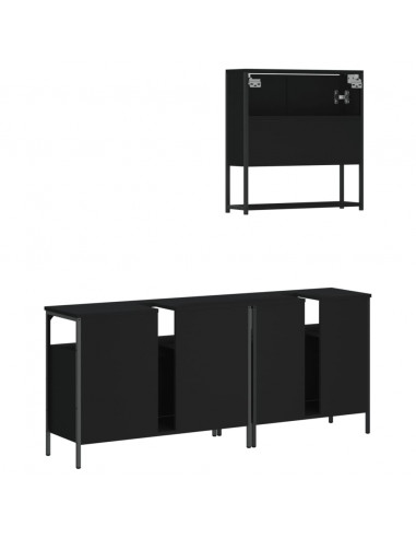 Set Mobili da Bagno 3 pz Nero in Legno Multistrato