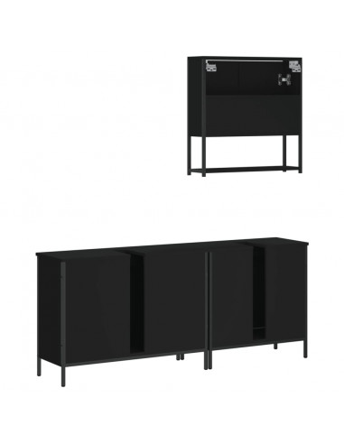 Set Mobili da Bagno 3 pz Nero in Legno Multistrato