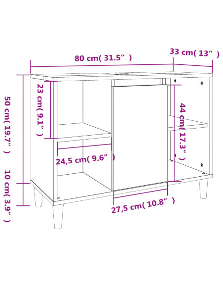 Set Mobili da Bagno 3 pz Rovere Marrone in Legno Multistrato