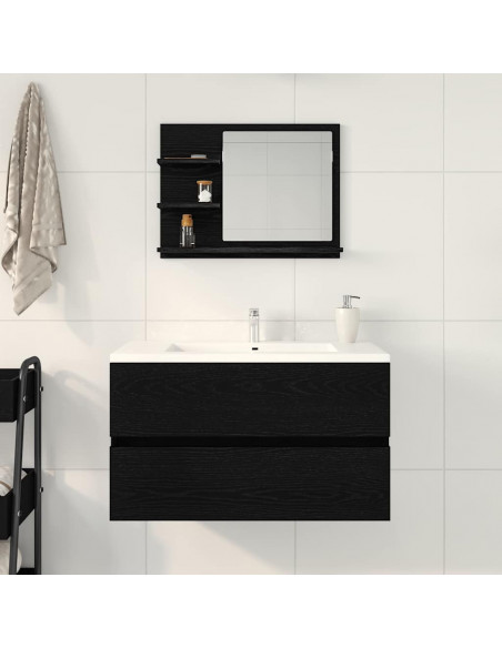 Specchio da Bagno Rovere Nero 60x10,5x45 cm Legno Multistrato