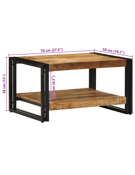 Tavolino 70x50x38 cm in Legno Massello di Mango Grezzo