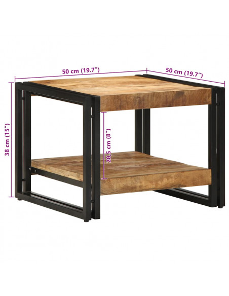Tavolino da Salotto 50x50x38 cm Legno Massello di Mango Grezzo