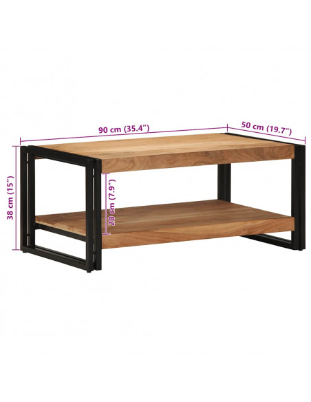 Tavolino da Salotto 90x50x38 cm Legno Massello di Acacia