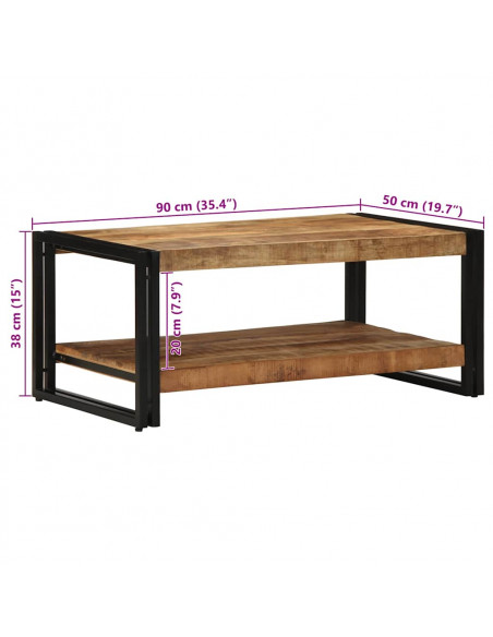 Tavolino da Salotto 90x50x38 cm Legno Massello di Mango Grezzo