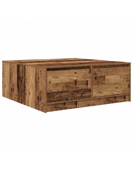 Tavolino da Salotto con Cassetti Legno Antico 100x100x40 cm