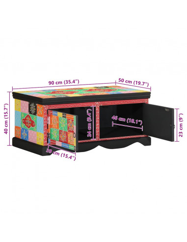 Tavolino da Salotto Multicolore 90x50x40cm Legno Massello Mango