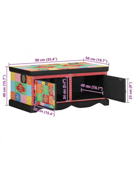 Tavolino da Salotto Multicolore 90x50x40cm Legno Massello Mango