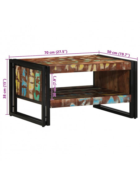 Tavolino Salotto Multicolore 70x50x38cm Legno Massello Recupero