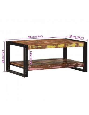 Tavolino Salotto Multicolore 90x50x38cm Legno Massello Recupero