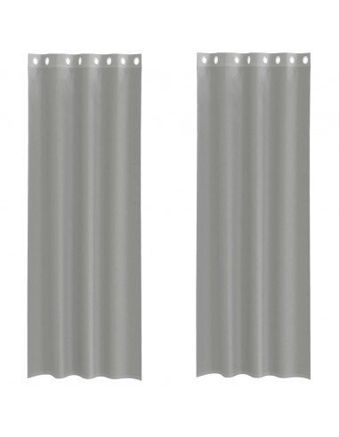 Tende in Voile con Occhielli 2 pz Grigio Chiaro 140x300 cm