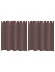Tende in Voile con Occhielli 2 pz Marrone 140x140 cm 2