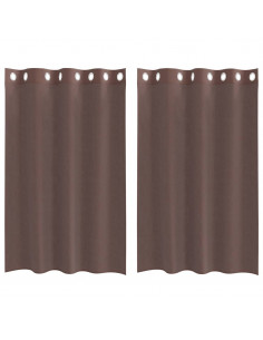 Tende in Voile con Occhielli 2 pz Marrone 140x175 cm 2