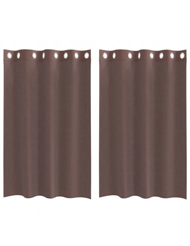 Tende in Voile con Occhielli 2 pz Marrone 140x175 cm