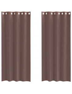 Tende in Voile con Occhielli 2 pz Marrone 140x225 cm 2