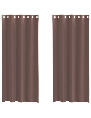 Tende in Voile con Occhielli 2 pz Marrone 140x225 cm
