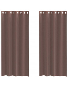 Tende in Voile con Occhielli 2 pz Marrone 140x245 cm 2