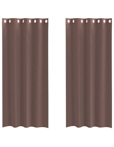 Tende in Voile con Occhielli 2 pz Marrone 140x245 cm