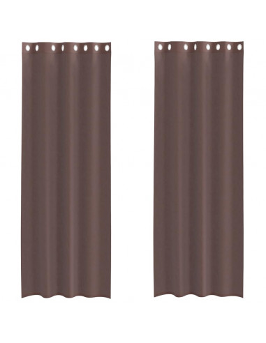 Tende in Voile con Occhielli 2 pz Marrone 140x260 cm