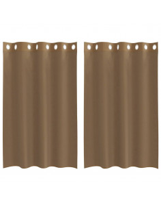 Tende in Voile con Occhielli 2 pz Marrone Chiaro 2