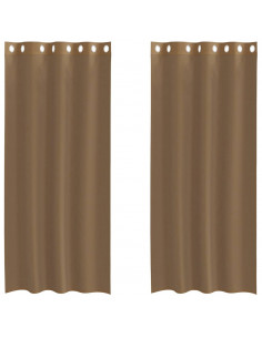 Tende in Voile con Occhielli 2 pz Marrone Chiaro 2