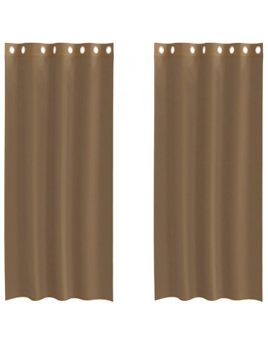 Tende in Voile con Occhielli 2 pz Marrone Chiaro