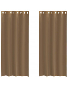 Tende in Voile con Occhielli 2 pz Marrone Chiaro 2