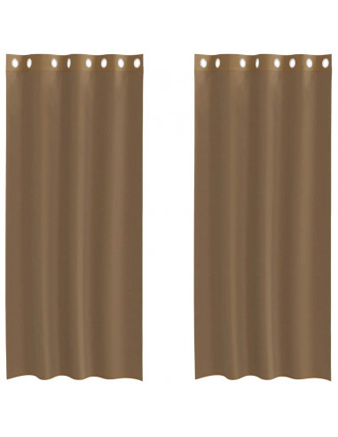 Tende in Voile con Occhielli 2 pz Marrone Chiaro