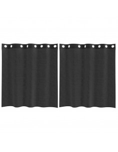 Tende in Voile con Occhielli 2 pz Nero 140x140 cm 2