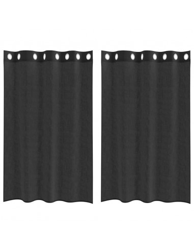 Tende in Voile con Occhielli 2 pz Nero 140x175 cm