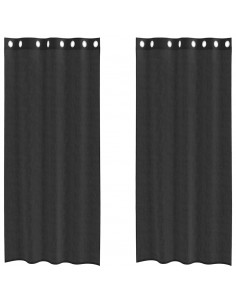 Tende in Voile con Occhielli 2 pz Nero 140x225 cm 2