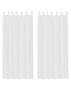 Tende in Voile con Tasche per Aste 2 pz Bianco 2