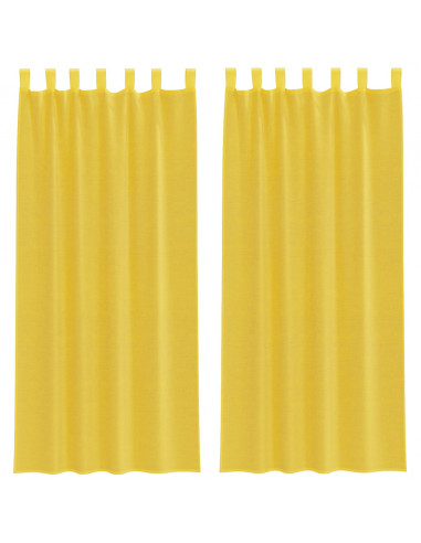 Tende in Voile con Tasche per Aste 2 pz Giallo