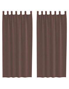 Tende in Voile con Tasche per Aste 2 pz Marrone 2