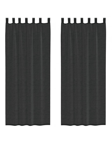 Tende in Voile con Tasche per Aste 2 pz Nero